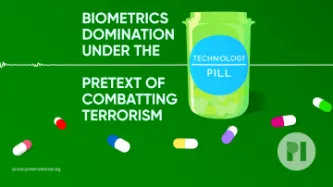 Technology Pill logo; text reads Biometrics donmication under the pretext of combatting terrorism
